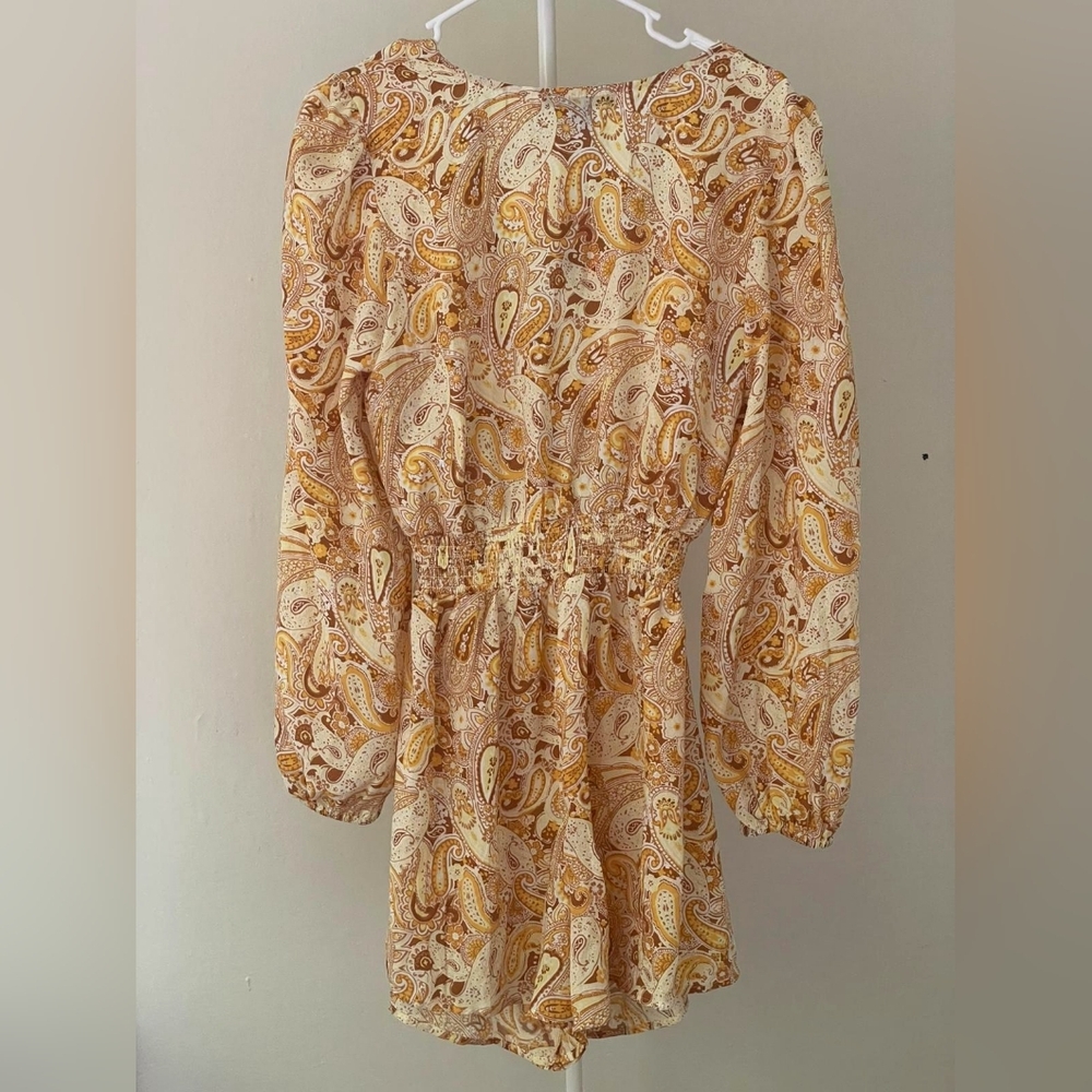 Forever 21 Orange Brown Resort Jumpsuit with Bishop Sleeves